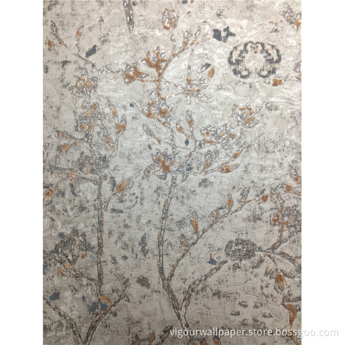 golden flower pvc wallpaper with Non-Woven back